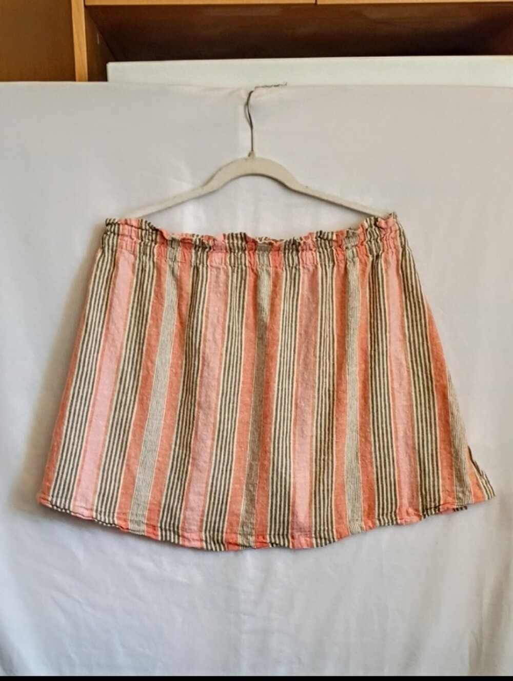 Free People Cotton/Linen Striped Pink & Cream  Elastic Waist  Mini Skirt sz XL